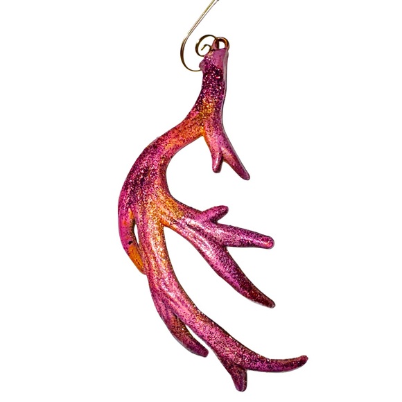 Set of (3) Gold, Pink, & hints of Red Antler Ornaments - Picture 8 of 16